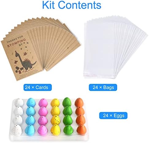 Dinosaur Party Favors Funny Mini Dinosaur Toys Dinosaur Birthday Party Supplies 24 Pack Dino Eggs and 24 Hatching Card Bulk Gifts Novelty Birthday Party Decorations for Kids Boys Girls Toddler