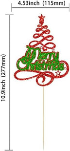 Gyufise 1 Pack Merry Christmas Cake Topper Red Green Glitter Xmas Tree Merry Christmas Cake Pick Decorations for Xmas Theme Happy New Year Party Supplies