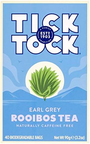 TICK TOCK TEAS Rooibos Earl Grey, Naturally Caffeine Free Red Bush Herbal Tea, Rich in Anti-Oxidants, South African, Superfood, 3.5 Oz, 40 Count, Pack of 4