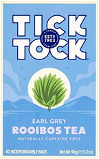 TICK TOCK TEAS Rooibos Earl Grey, Naturally Caffeine Free Red Bush Herbal Tea, Rich in Anti-Oxidants, South African, Superfood, 3.5 Oz, 40 Count, Pack of 4