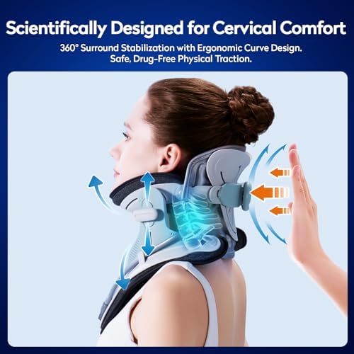 Cervical Neck Traction Device, Adjustable Neck Stretcher Cervical Traction, Built-in 8 Airbag, Electric Air Pump with 3 Power Traction for Neck Pain Relief and Relaxation