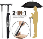 2-in-1 Walking Sticks Umbrella - Windbreak Ribs Walking Cane Umbrella Lightweight, Heavy-Duty Frame- Ideal Father's Gift for Climbing, Hiking, Hanging Out on Raining
