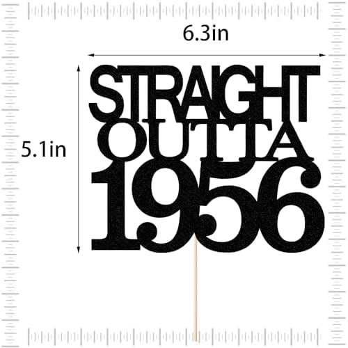 Black Glitter Straight Outta 1956 Cake Topper,Hello 70，Funny 70th Birthday Cake Topper,70 Fabulous， Cheer to 70 Years，Men and Women 70th Birthday/Wedding/Anniversary Party Decorations