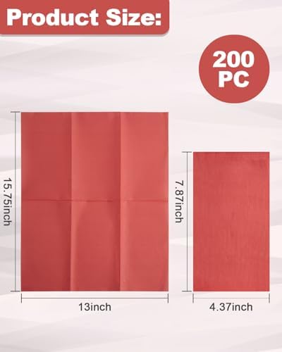 Goodluck 200-Pack Red 3-Ply Disposable Guest Napkins, 13 x 16 Inch Large Paper Hand Towels for Bathroom, Soft & Absorbent Dinner Napkins for Party, Wedding, Valentine's Day, Christmas