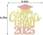 Congrats Grad Cake Topper 2025,Graduation Decorations 2025,Congratulation Graduation Party Decoration Supplies 2025 (Rose gold and gold 5)