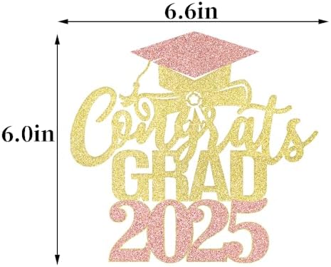 Congrats Grad Cake Topper 2025,Graduation Decorations 2025,Congratulation Graduation Party Decoration Supplies 2025 (Rose gold and gold 5)
