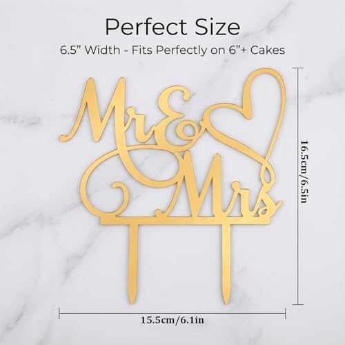 Acrylic Mr & Mrs Cake Topper Bride and Groom Sign, Mirror Gold Glitter Love Design, Wedding Cake Decoration for Engagement, Anniversary Theme Parties, Cupcake Topper & Party Supplies