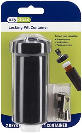 EZY DOSE Pill Box and Medicine, Vitamin Container, Safe for Money & Travel Items, Perfect for On-The-Go, Durable Canister, 2 Keys with Lock, Large, Black, BPA Free