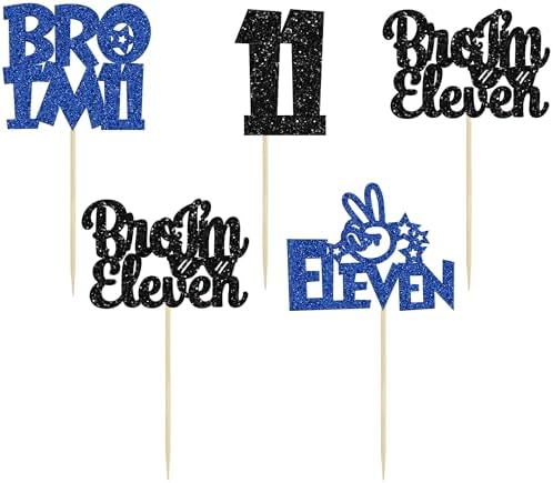 Ephlyn 24Pcs Bro I'm 11 Cupcake Toppers Glitter Boy 11th Birthday Cupcake Pick Decorations for Cheers to Eleven Years Old Big Brother 11th Birthday Party Supplies