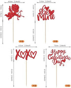 Rsstarxi 24 Pack Happy Galentine's Day Cupcake Toppers Glitter Be Mine Cupid XOXO Valentines Day Cupcake Picks Decoration for Valentine's Day Wedding Bridal Shower Party Cake Decorations Red