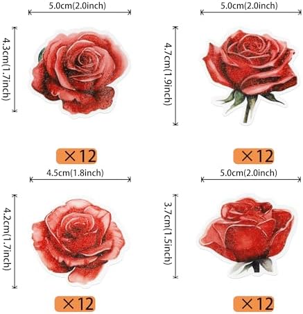 48 PCS Edible Rose Cupcake Toppers Wafer Paper Rose Flower Cupcake Picks Rose Edible Cupcake Decorations for Roses Theme Wedding Engagement Valentine's Day Birthday Party Cake Decoration Supplies Red