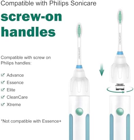 Replacement Toothbrush Heads for Philips Sonicare E-Series/Essence/Xtreme/Elite and Other Screw-on Models, 4 Pack, Dupont Bristles for Effective Cleaning