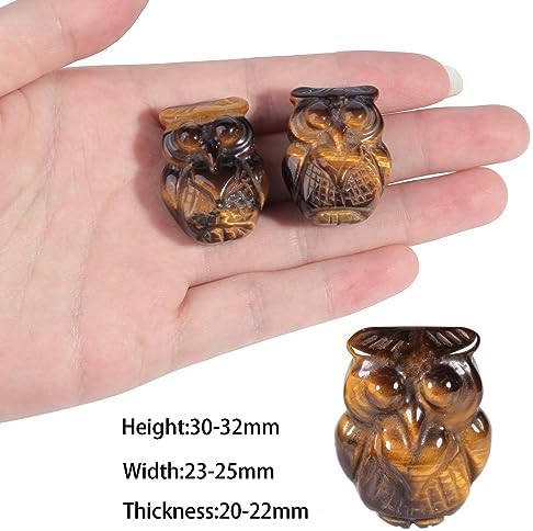 Nupuyai Pack of 2 Hand Carved Owl Stone Statue, Mini Stone Animal Figurines for Home Office Table Desk Decoration, Tiger's Eye