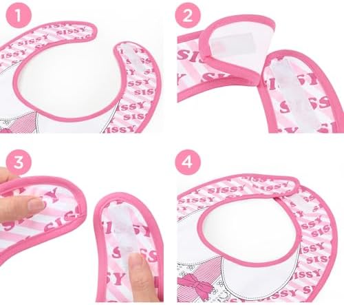 Littleforbig Cotton Waterproof Babydoll Printed Adult Bib with Adjustable Hook-and-Loop Fastener Closure - Pretty in Pink Sissy Bib