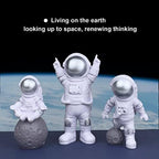 4 PCS Astronaut Figurine Space Cake Topper, Silver Astronaut Solid Resin Decor Outer Space Birthday Cupcake Desktop Ornaments Spaceman Figure Toy for Kids Party Gift, 3PCS Astronaut and 1PCS Keychain
