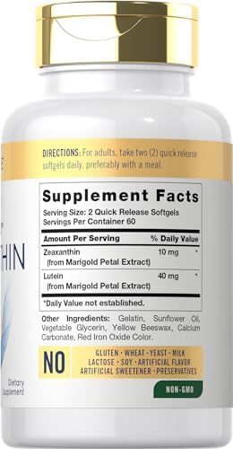 Carlyle Zeaxanthin 10mg | 120 Softgels | Eye Health Support with Lutein | Non-GMO, Gluten Free Supplement