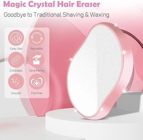 2PCS Crystal Hair Eraser for Women Reusable Hair Remover Stone, Painless Crystal Hair Remover for Women and Men, Magic Painless Exfoliation Hair Removal Tool (Purple and Pink)