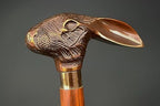 Wooden Walking-Stick with Antiquated Brass Handle, Animal Head Handmade Victorian Foldable Walking Cane for Seniors & Unisex Adults