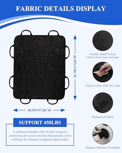 SPRING SEAON Patient Positioning Bed Pad with Handles – Transfer & Slide Sheet for Elderly Care, Waterproof Washable Draw Sheet for Hospital or Home Use, 46.5" x 38.5", 450 LBS Support,Black