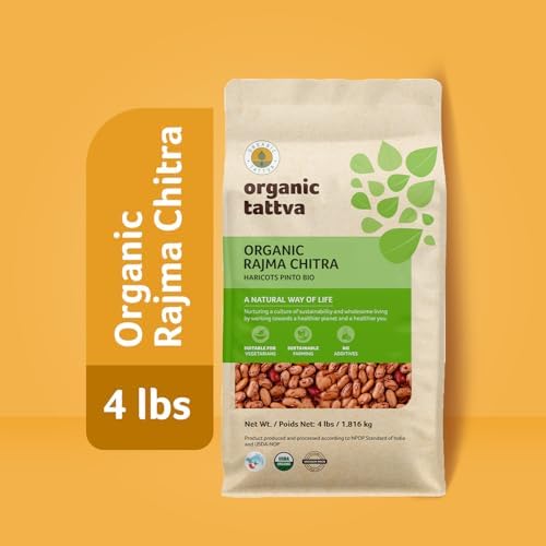 Organic Tattva Light Red Kidney Beans 4LB,Dried & Unpolished Pinto Beans, Rajma Chitra, High Protein Plant Based Nutrition, Vegan, Kosher, No Additives, Gluten Free, USDA Certified