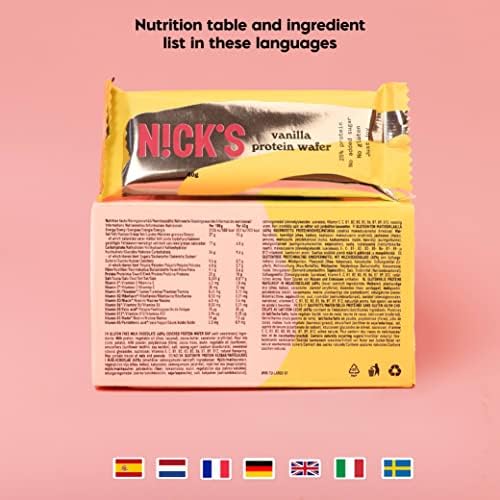 NICKS Protein Wafer Bar Vanilla| 25% Protein (10g) 203 Calories | Low Carb Cookie Bar Snack with No Added Sugar, Gluten Free (24 bars x 40g)