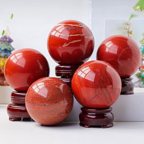 Natural Red Jasper Stone Ball Healing Crystal Ball with Stand Red Jasper Decoration Gemstone Sphere Ball for Divination/Chakra Balance/Yoga/Home Office FengShui Decor,35mm