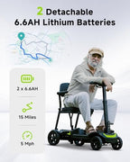 SCOOTNGO Mobility Scooters for Seniors & Adults 4 Wheel Travel Mobility Scooter Airline Approved with Two Batteries, Lightweight, Foldable, No Assembly Needed (Silver Grey, Dual Batteries)