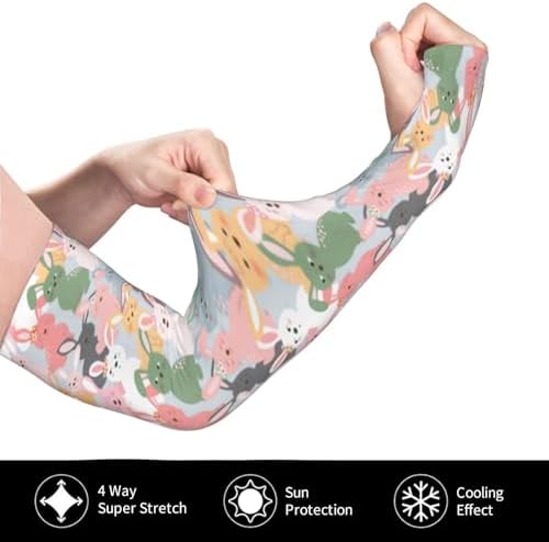 Funny Easter Bunny Eggs Arm Sleeves, Cooling Sun Protection Sports Sleeves for Men Women, Golf Basketball Arm Sleeves