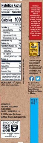 Quaker Instant Oatmeal, Organic Regular, 8 Ounce