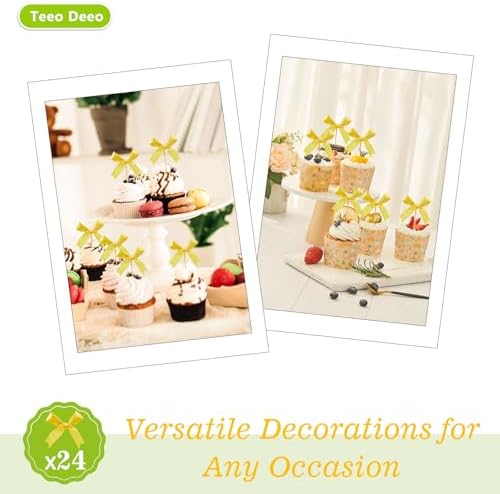 Bow Cupcake Toppers – 24pcs Gold Elegant Coquette Themed Party Decorations for Weddings, Birthdays, Baby Showers – Premium Cake Topper
