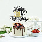 Happy 31st Birthday Cake Topper, Black Gold Glitter Birthday Cake Topper, 31st Anniversary/Thirty-one Birthday Party Cake Decoration Supplies