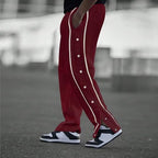 Baggy Sweatpants Men Striped Side Button Running Track Pants Open Bottom Uncuffed Wide Leg Sweatpants with Pockets