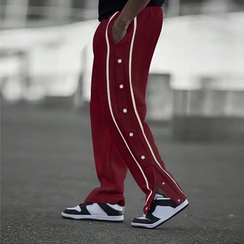 Baggy Sweatpants Men Striped Side Button Running Track Pants Open Bottom Uncuffed Wide Leg Sweatpants with Pockets