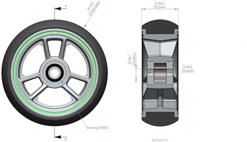 W434, 4 X 1.4 inch, Solid, PU Wheels, Wheelchair Casters, Nylon Rim, one Pair (Black)