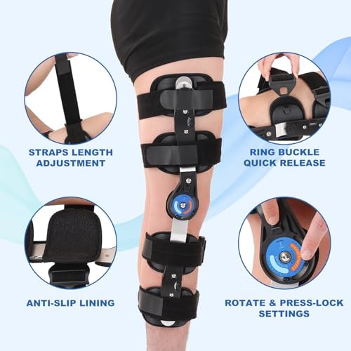 ROM Knee Brace with Side Stabilizer, Adjustable Hinged Knee Support Brace for Arthritis, ACL, MCL, and PCL Injury, Post Op Knee Orthosis Immobilizer for Left and Right Leg