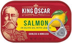 King Oscar Premium Salmon in Olive Oil with Lemon, 4.05-Ounce Cans (Pack of 12, Packaging May Vary), Skinless & Boneless Salmon