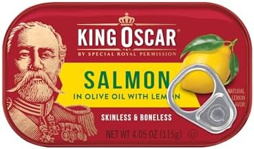 King Oscar Premium Salmon in Olive Oil with Lemon, 4.05-Ounce Cans (Pack of 12, Packaging May Vary), Skinless & Boneless Salmon