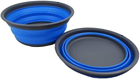 SAMMART 7.5L (1.98 Gallon) Collapsible Tub - Foldable Dish Tub - Portable Washing Basin - Space Saving Plastic Washtub (Grey/Blue (Set of 2))