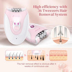 Smooth Glide Epilator for Women, Painless 2-Speed Hair Removal Device with LED Light, 36 Tweezers & Massage Pad, Rechargeable Epilator for Face, Bikini, Arms & Legs