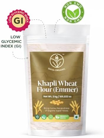 Shiva Organic Khapli Wheat Atta - 3 kg | Emmer Wheat Flour | High Fiber, Low Gluten, Ancient Grain with Abundant Bran