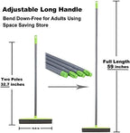 LandHope Push Broom Long Handle Rubber Bristles Sweeper Squeegee Edge 59 inches Non Scratch Bristle Broom for Pet Cat Dog Hair Carpet Hardwood Tile Windows Clean Water Resistant (Multi Segment Handle)