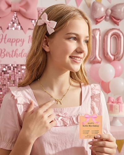 UNGENT THEM You Are Enough and Loved - Happy 8th 9th 10th 11th 12th 13th Birthday Gifts Gold Bow Necklace for Birthday Girls