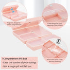 JEPELUS 2 Pack Travel Pill Organizer with Labels, 7 Compartments Moisture Proof Medicine Organizer Pill Box for Purse, Portable Medication Travel Case for Daily Vitamin Supplements(Pink/Blue)