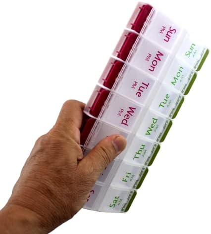 AM PM Pill Organizer 7 Day Large – Weekly Pill Box 2 Times a Day, Extra Large Easy Open Snap Compartments for Vitamins & Medication, BPA Free 14 Compartments