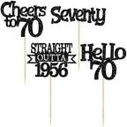 Ephlyn 24Pcs Happy 70th Birthday Cupcake Toppers Glitter Straight Outta 1956 Cupcake Picks Hello 70 Cheers to 70 Years Birthday Cake Decorations for 70th Birthday Anniversary Party Supplies Black