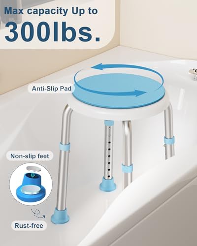 HOMLAND Swivel Shower Chair, Adjustable Round Stool with Back Scrubber, Seat for Inside Tub Bathroom Bench Bath Chair for Elderly and Disabled