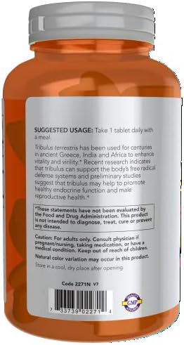 NOW Foods Sports Nutrition, Tribulus (Tribulus terrestris) 1,000 mg, Double Strength, Men's Health, 180 Tablets