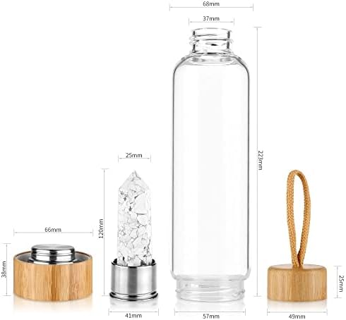 PAHION Natural Crystal Water Bottle Quartz Glass Bottle With Gemstone Point Healing Obelisk Wand Center Decorated For Making Crystal Infused Gem Elixir Water