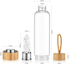 Natural Quartz Crystal Water Bottle Natural Crystal Point Healing Obelisk Wand with Gemstone Center Decorated for Making Crystal Infused Gem Elixir Glass Water Bottle