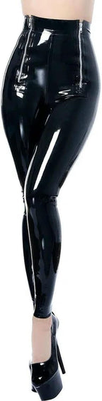 Cropped Pants with Zipper for Women,PVC Leather,Gothic Latex Leggings, High Waist Trousers,